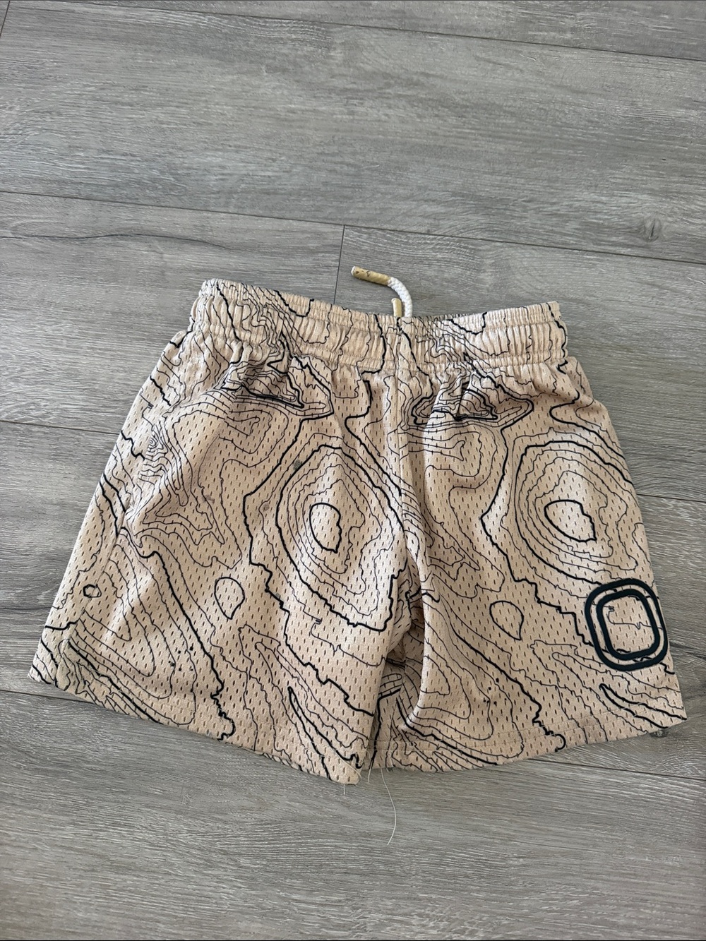 Kids Beige Topographic Print Athletic Shorts